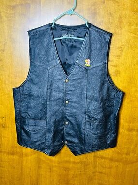 Leather Works Black Leather Vest Snap Front Size 4X